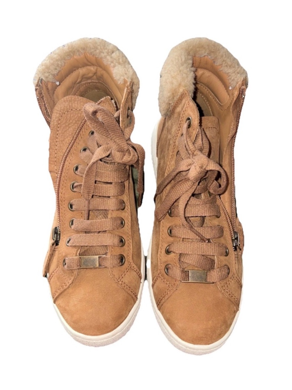 UGG Olive High Top Sneakers Womens 9 Chestnut Suede Shearling 1019716